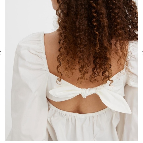 Cotton Square Neck Buff Sleeve Open Back Blouse size L - Picture 5 of 9